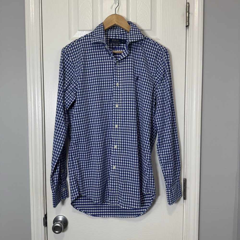 Polo Ralph Lauren Shirt Mens Small Blue Gingham Performance Stretch Pony‎